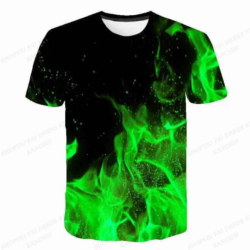 Summer Men's Flame 3D Printed T-shirt Men's Fashionable Short Sleeved Hip-hop Top
