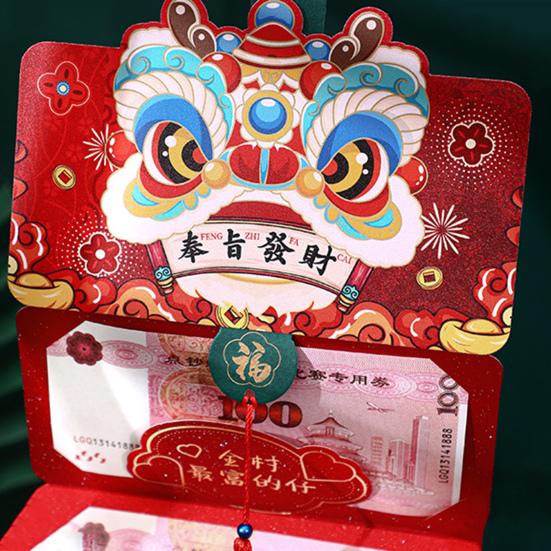 Red Envelope Happiness Chinese New Year Red Pocket Foldable 6 Card Slot Red Bag for Spring Festival Decor
