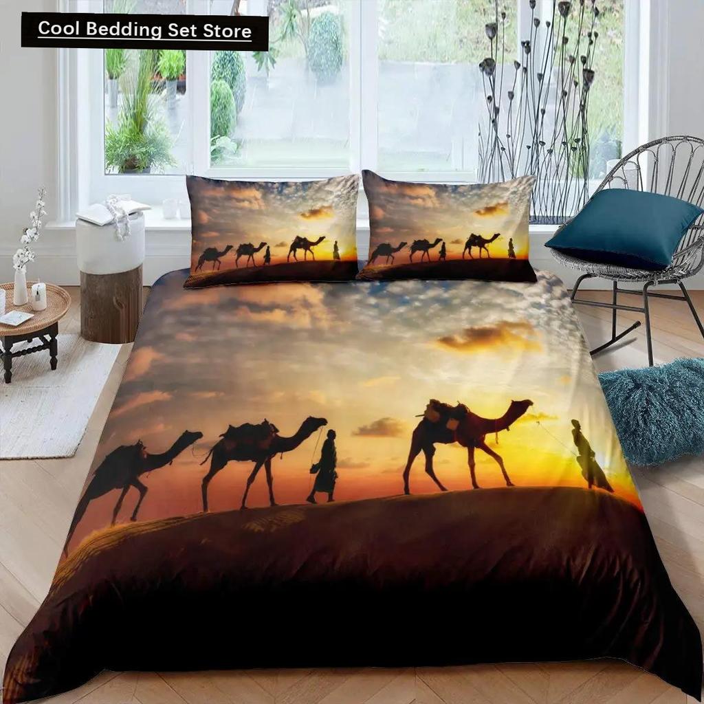 3D Desert Camel Пододеяльник King Queen Size Коричневый Комплект постельного белья с изображением животных для детей, подростков и взрослых Милая дикая природа Мягкий полиэстеровый пододеяльник