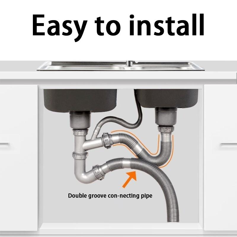 Универсальный сливной шланг для кухонной раковины с двойной головкой (Расширение) - Гибкий растяжной шланг для двойной раковины