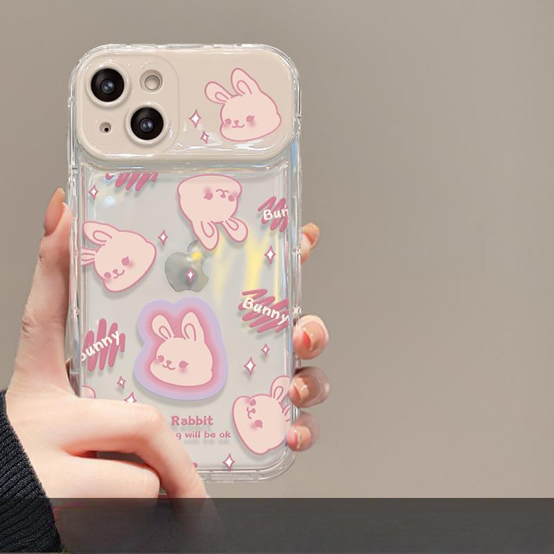 Подходит для Apple 14 Promax Чехол для мобильного телефона iPhone 13 Cute Rabbit Flip Mirror Hanging Chain 12 Прозрачный силикон
