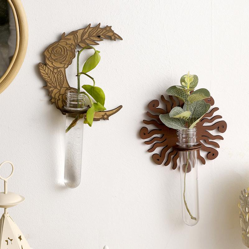 1Pc Wooden Wall Hanging INS Hydroponic Vase Farmhouse Decoration Hollow Wooden Frame Simplicity Home Furnishing Wall Decoration