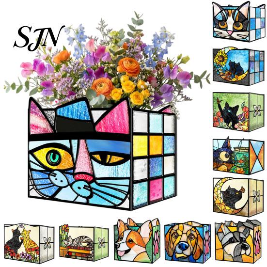 Acrylic Stationery Organizer Stained Glass Style Pen Holder, Unique Desktop Organizer, 3D Home Office Desk Supplies Embossed Relief Pattern