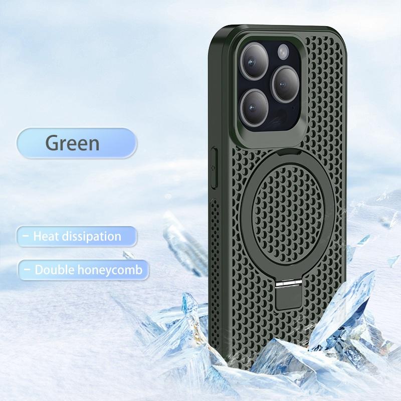 Magnetic Heat Dissipation Breathable Mesh Stand Back Case for iPhone 16 15 13 12 11 Pro Max Pro16 Plus Wireless Charging Cover