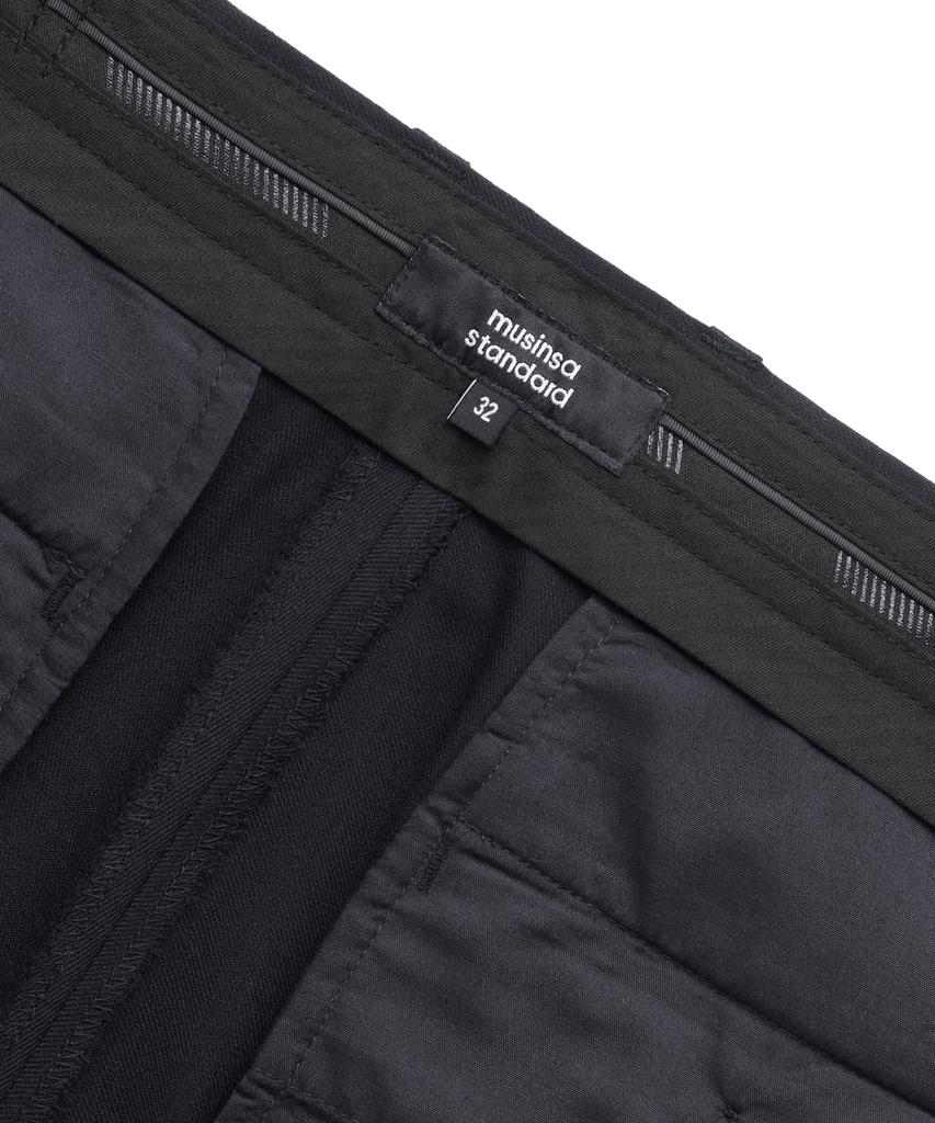 MUSINSA STANDARD Wool Semi-Wide Hidden Elastic Waist Slacks [Black]