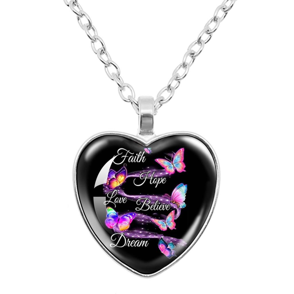 Personalized Fashion Retro Butterfly Heart Shaped Pendant Necklace Women's Birthday Gift Jewelry Handmade Creative Gift