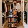 with Handle Quilted Laundry Basket Foldable Clothes Toy Organizer Fabric Floral Storage Bag