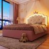 Upholstered Bed, 140 x 200 cm, with Slatted Frame (without Mattress), Ambient Lighting, Remote Control, Crown Princess, Pull-out, 2 Drawers, PU, Pink