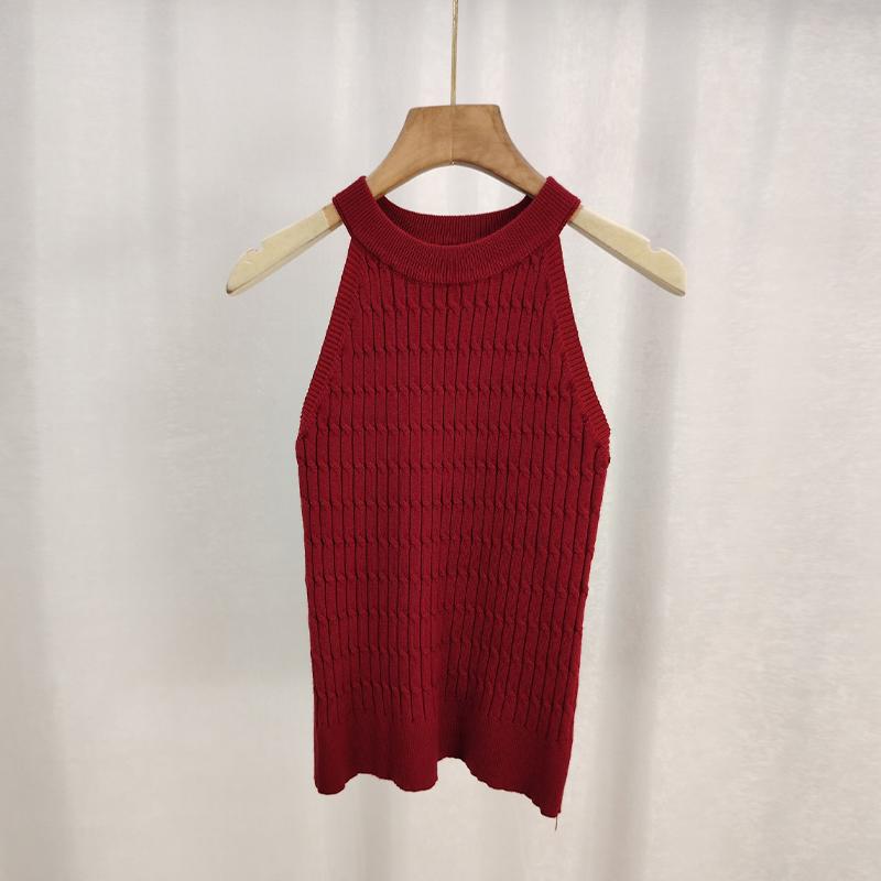 Summer Korean Solid Color Halter Neck Sleeveless Slim Twist Knit Vest For Women