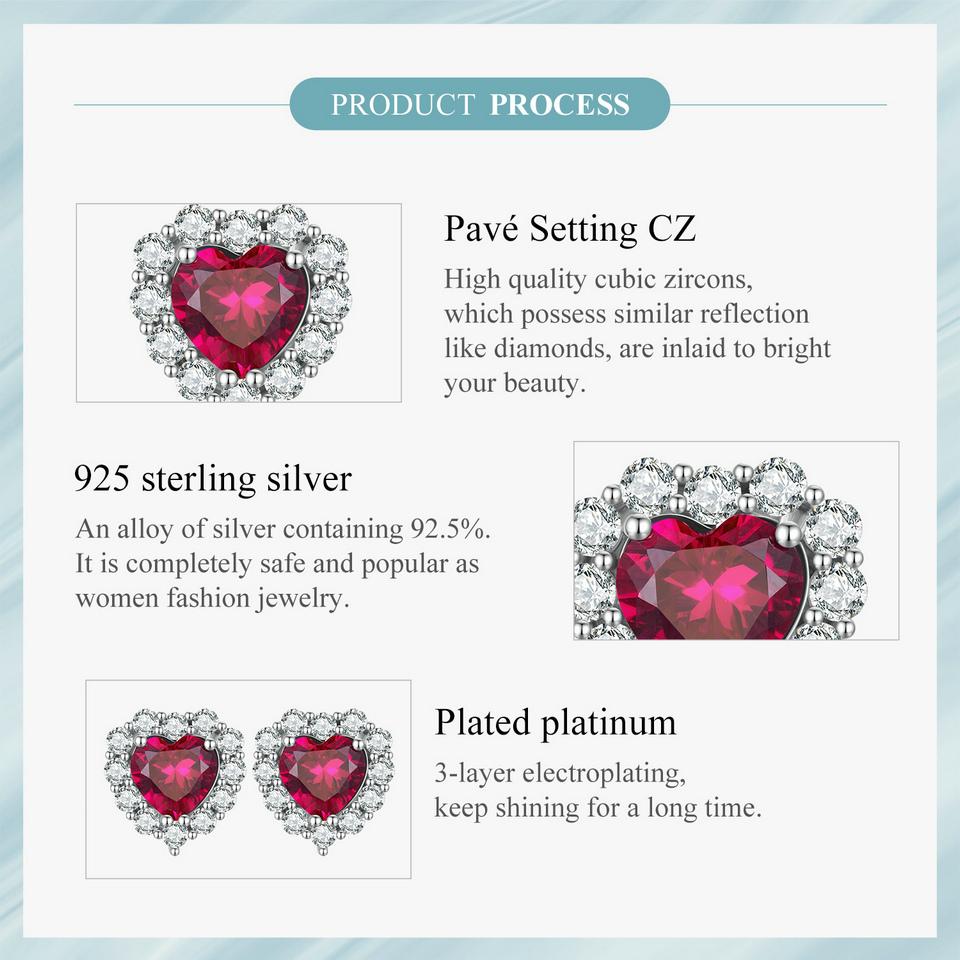 WOSTU Массивные ювелирные изделия из стерлингового серебра 925 пробы, огромные рубиново-красные серьги-гвоздики с цирконом AAA, женские свадебные ювелирные изделия в подарок