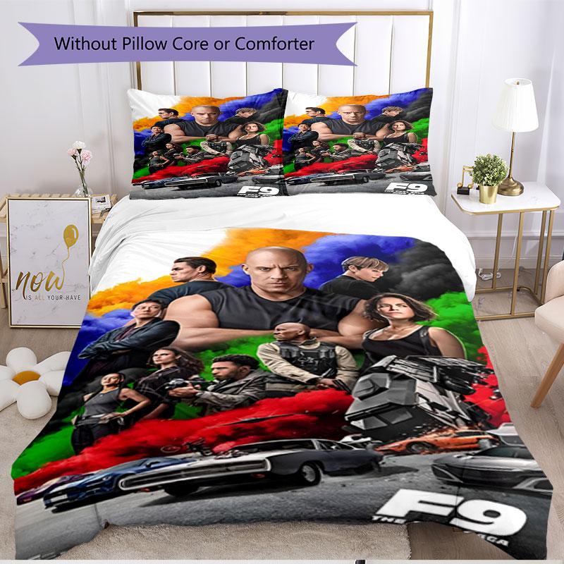 3pcs Duvet Cover Set (1*Duvet Cover + 2*Pillowcase, Without Core), Fast & Furious Print Soft All‑Season Bedding Set, Home Bedroom Decor Gift