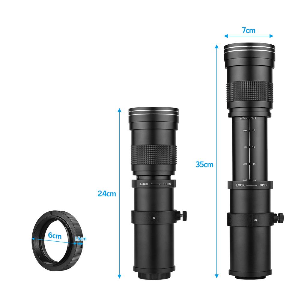 Супертелеобъектив с зумом для камеры MF F/8,3–16 420–800 мм, крепление T2 с переходным кольцом для крепления AF