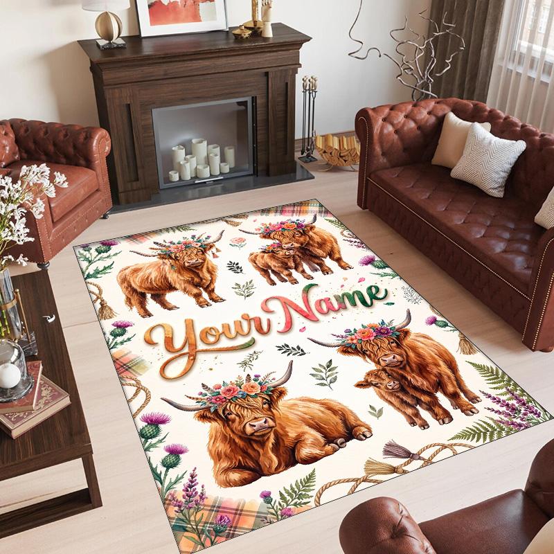 Floral Theme Crystal Velvet Rug Personalized Custom Name Text Soft Floor Mat Home Decor