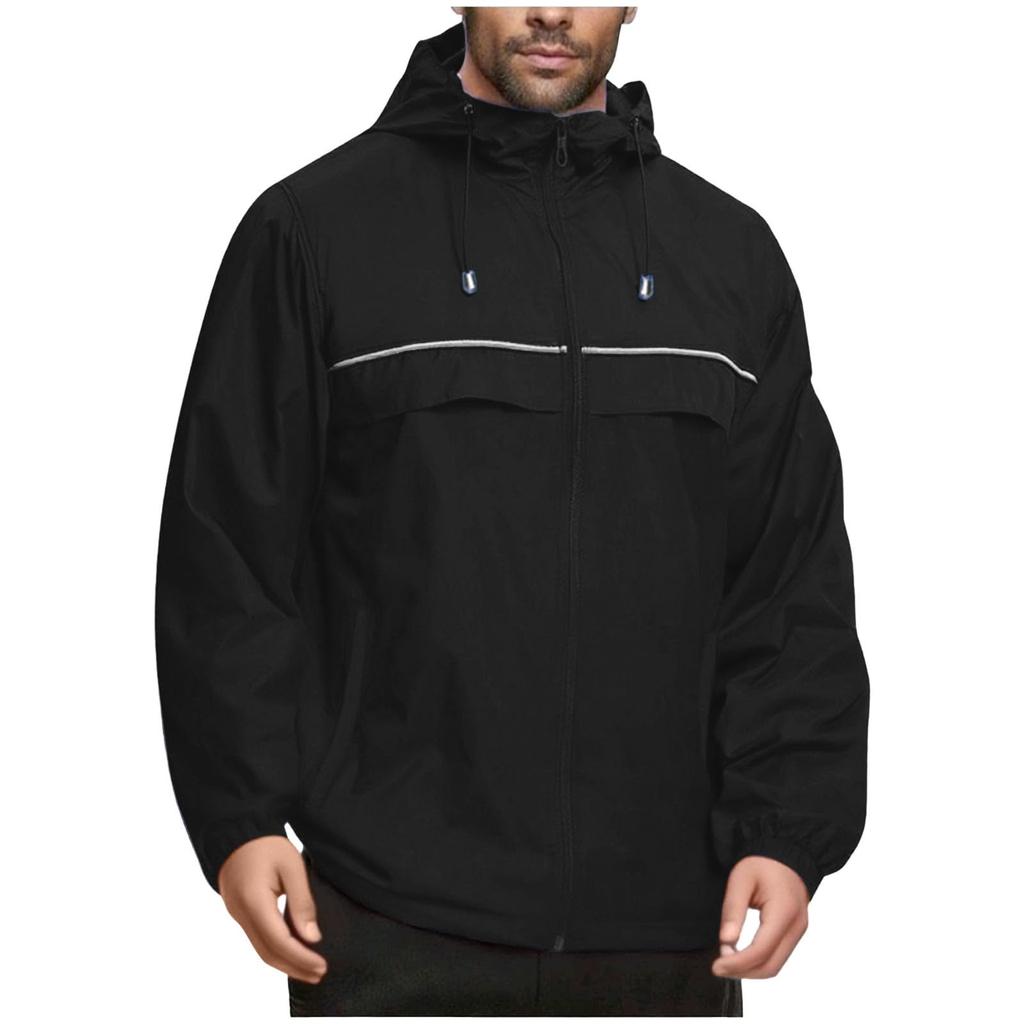 Men Waterproof Windbreaker, Lightweight Hooded Raincoat For Daily Casual