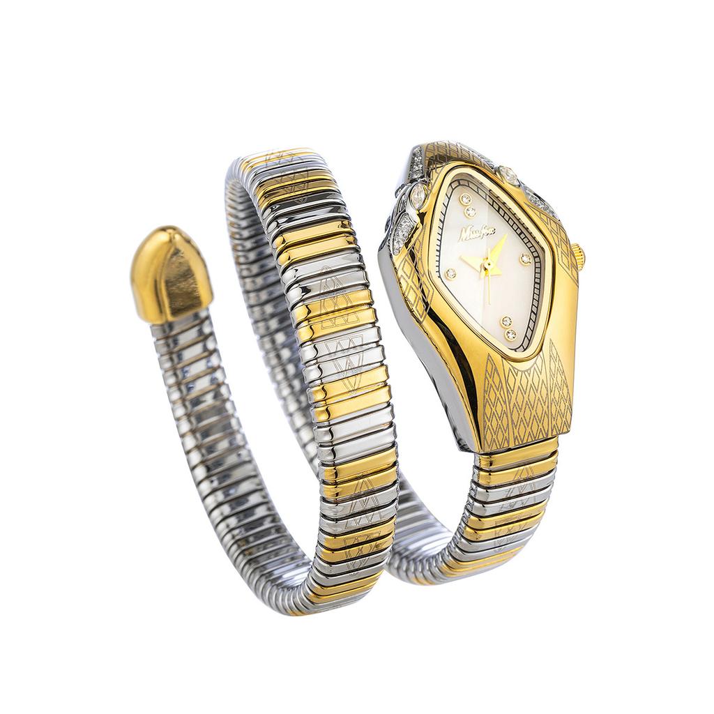 MISSFOX-Ladies' Exquisite Winding Snake Head Watch Waterproof Quartz Watch Unique Art Serpentine Diamond Bracelet