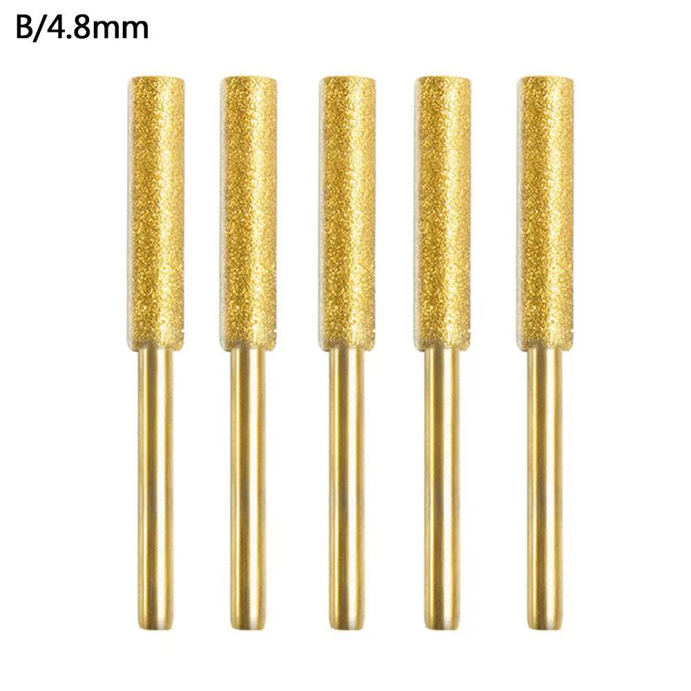 5 шт. алмазного покрытия цилиндрические фрезы шлифовальные биты заточка пильных цепей 4.0/4.8/5.5 мм наждачная шлифовальная головка для заточки цепных пил Y2D0