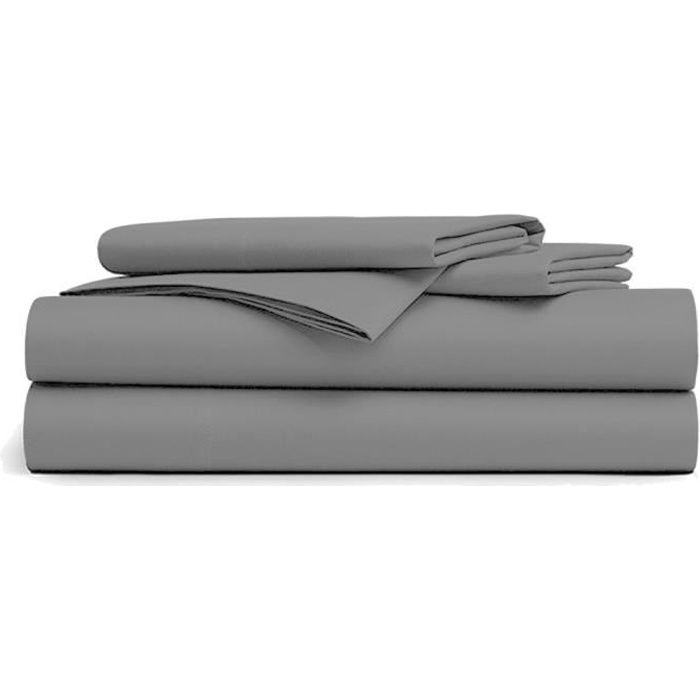 Drap Plat - GRIS CLAIRE - 180x290cm - 100% Coton - 57 Fils/cm - Lavable en Machine