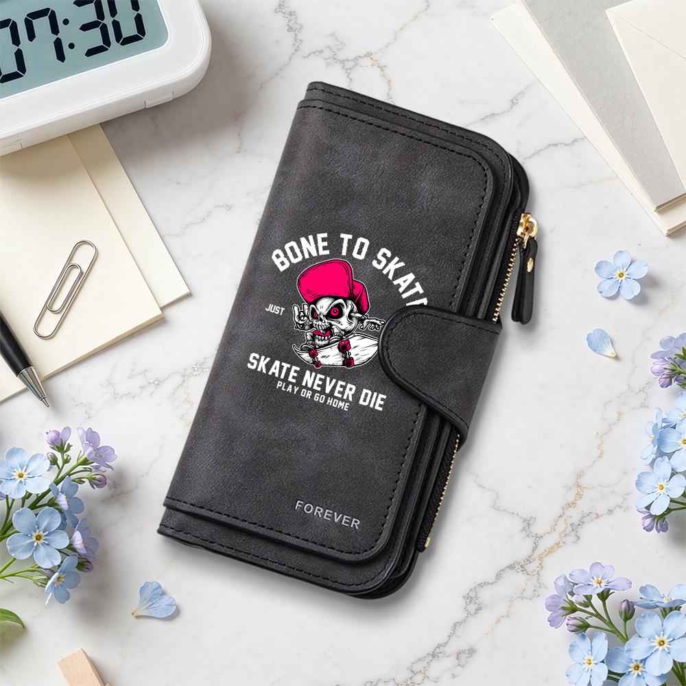 BONE TO SKATE Pattern Long Wallet Cool Stylish Portable Purse For Daily Use