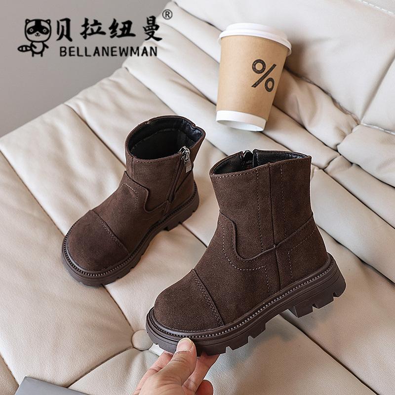 Children's Double-Sided Fleece Short Boots, New Autumn Korean Style Girls' British Retro Martin Boots for Older Kids