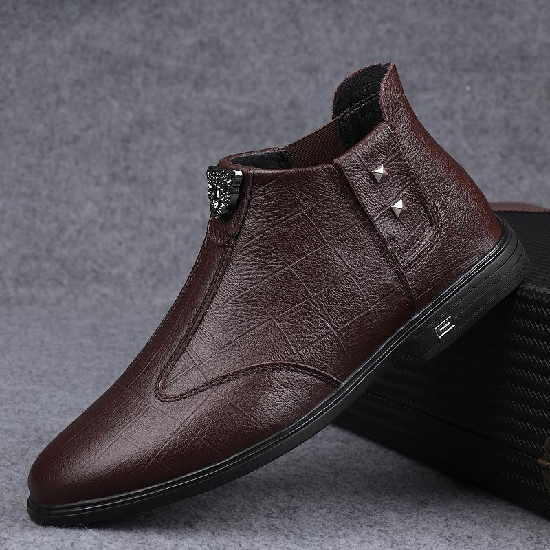 Мужские ботинки, новые повседневные туфли из натуральной кожи с высоким берцем, повседневная деловая обувь из коровьей кожи высшего качества, зимние теплые ботильоны