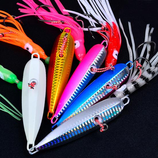 15CM/5.91G Luminous Squid Jig Hook Slow Shaking Glow-in-the-dark Squid Skirt Lure with Weight Sinker Deep Sea Trolling Fishing Bait