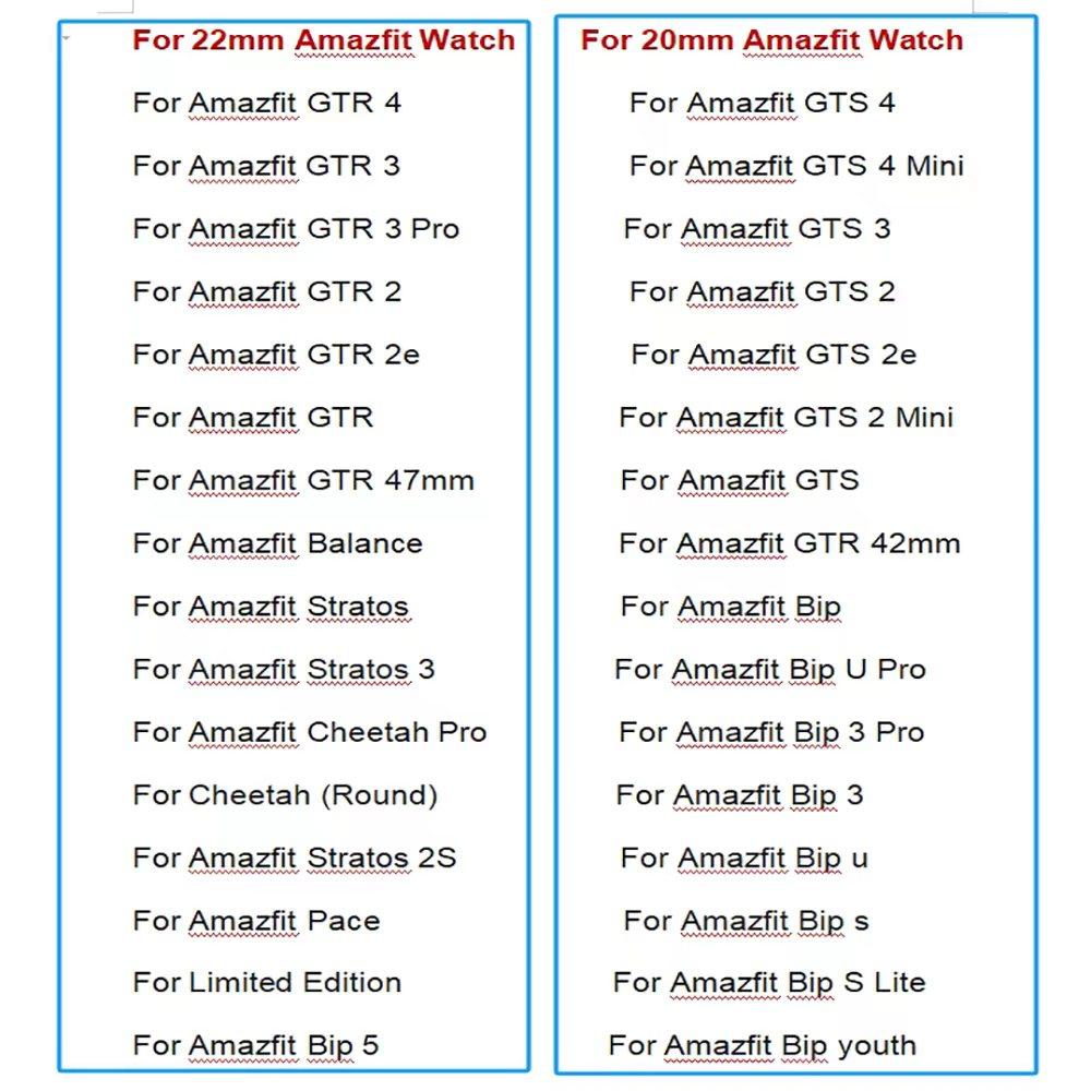 20 22мм ремешок из ПУ кожи для Amazfit Bip 3 /S/U Pro/S умный браслет Huami Amazfit GTS 4 Mini 3 2e 2/GTR 4/3 pro 42 47