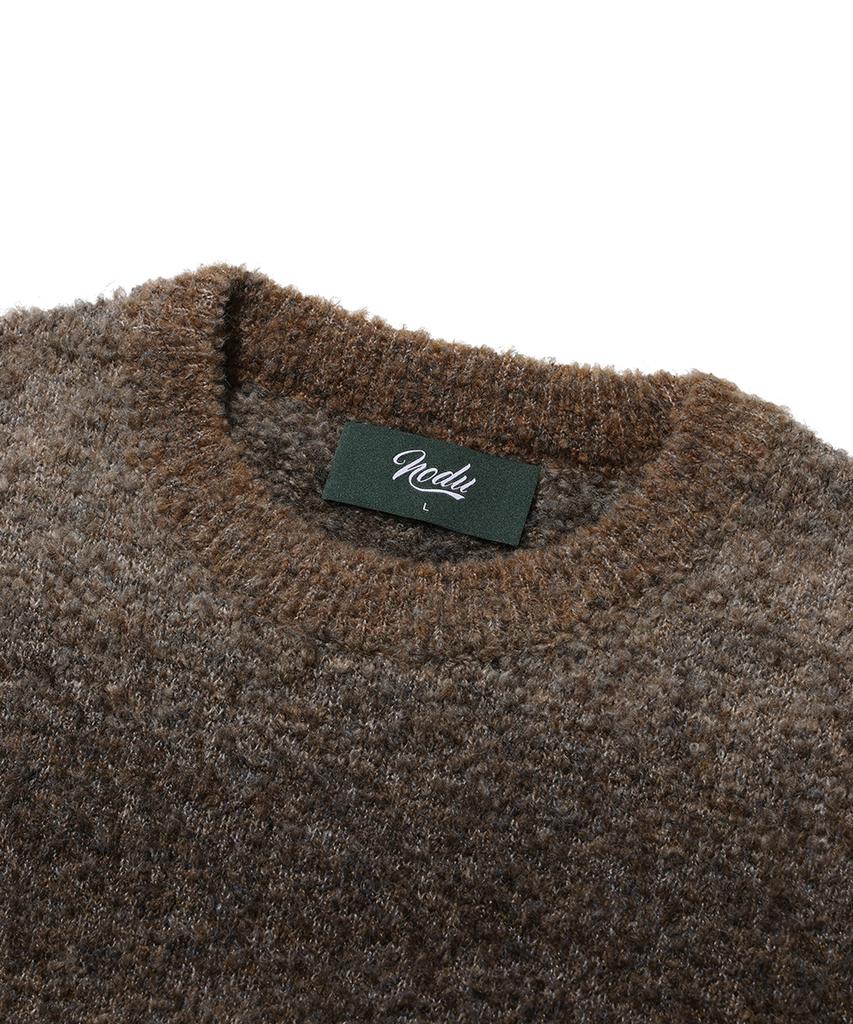 NODU Npn Gradient Boucle Two-Tone Striped Round Neck Long Sleeve Knit [Brown]