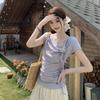 French Irregular Design Short Sleeve Butterfly Top With Embroidery For Summer Fashion