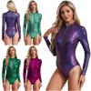 Womens Mermaid Scale One-Piece Swimwear Long Sleeve Mock Neck Leotard for Pool Party Beach Outfit