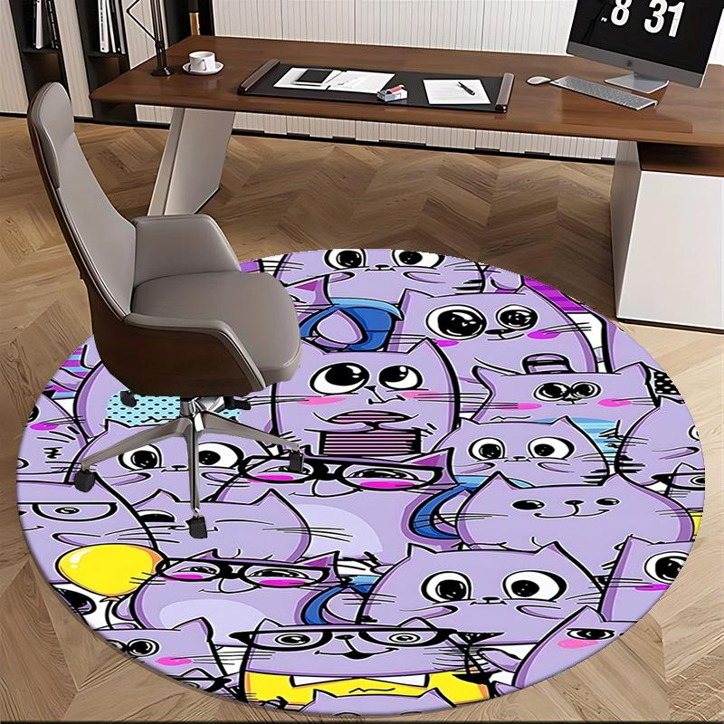 Charming Purple Cats Chair Mat Round Carpet for Home Decor, Office Use, Living Room, Bedroom Gift0393b