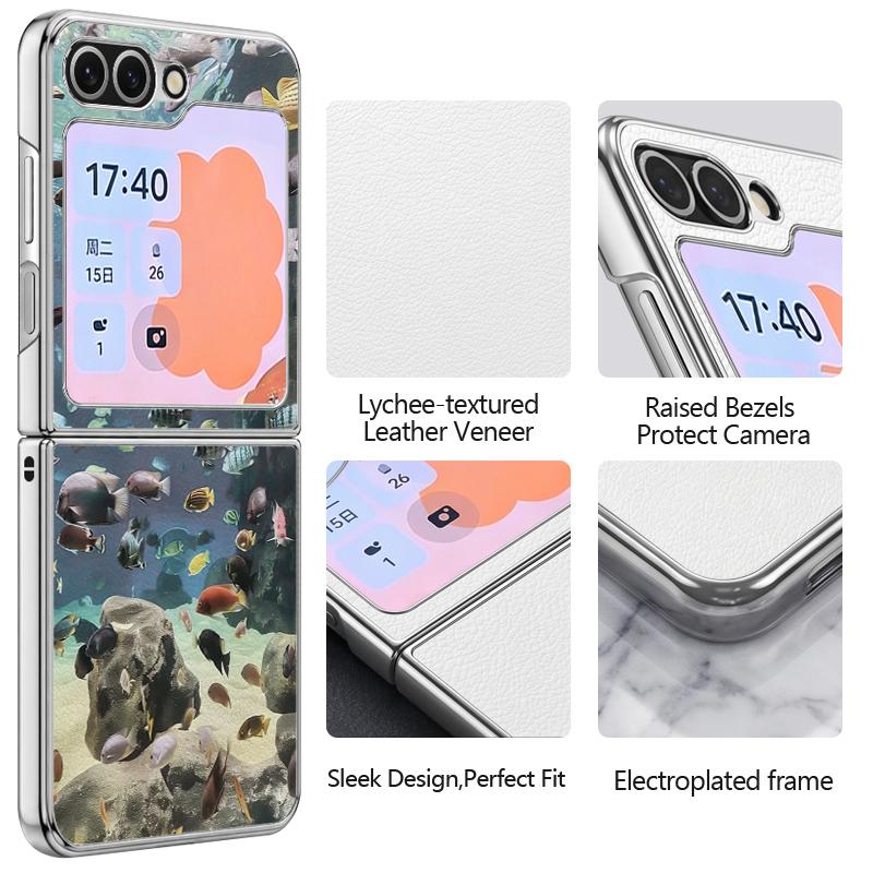 Чехол с принтом Рыба-черепаха для Samsung Galaxy Z FLIP 7 FE 6 5 Z Flip7 Flip6 Flip5 Роскошное покрытие Гибридный складной чехол для телефона из ПК+ПУ кожи