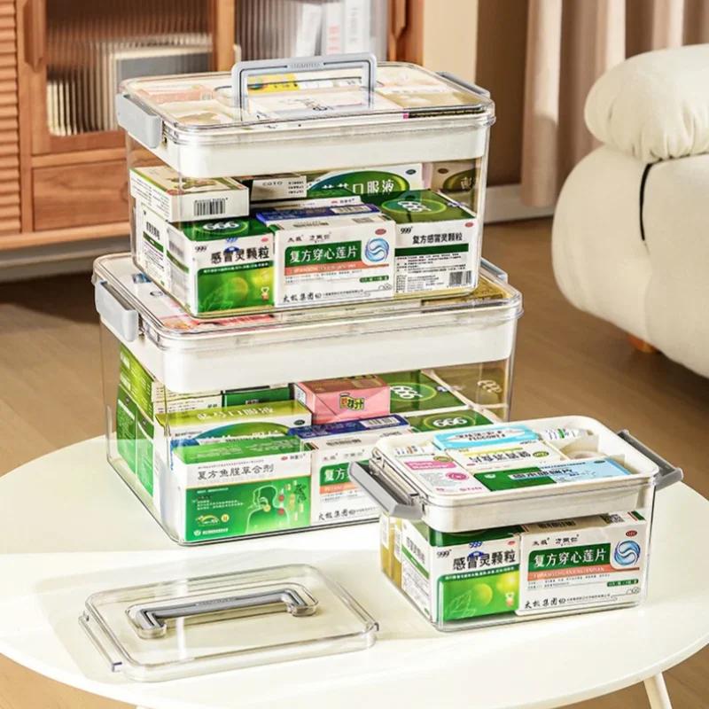 Многослойный прозрачный домашний медицинский ящик - Большой вместимости контейнер для хранения лекарств, необходимый для оказания первой помощи и организации лекарств