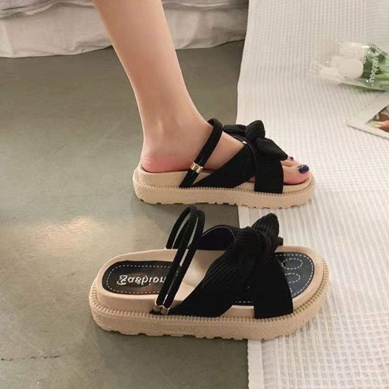 Fashion New Style Fairy Style Lady Summer Slippers Thick Platform Flat Sandals with Butterfly-Knot Summer Flip Flops Sandals Women Shoes