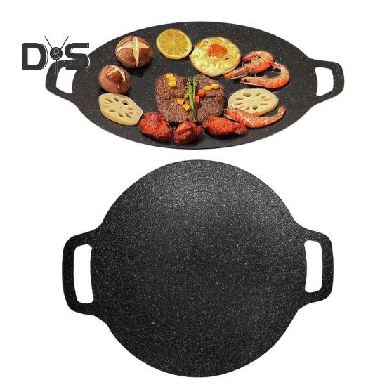Korean Style BBQ Grill Pan for Stove Top Non-stick Round Frying Pan with Handles Pancake Griddle Pan for Indoor Cooking