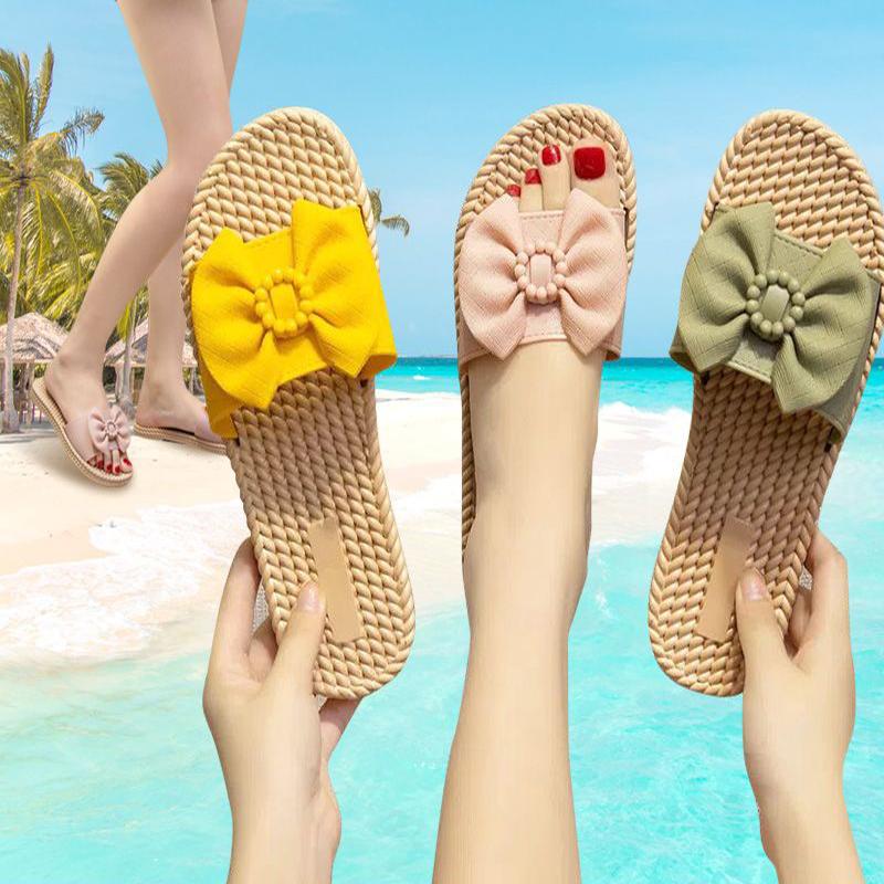 Женские тапочки, летняя верхняя одежда, модные нескользящие сандалии, удобные легкие сандалии с бантом, модная женская обувь