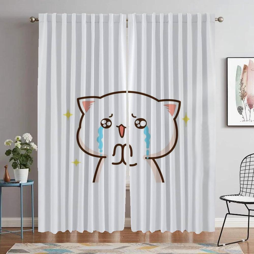 Кухонные шторы для гостиной, занавески Peach Mochi Cat, украшения на Хэллоуин, перегородки, шторы для домашнего интерьера, 2 шт., оттенки