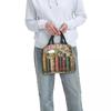 Floral Bookshelf Book And Flower Insulated Lunch Bag for Women Children Leakproof Food Boxes Thermal Lunch Box Tote