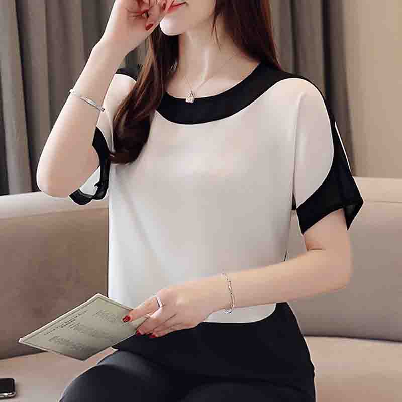 Новые модные женские летние шифоновые блузки с коротким рукавом женские рубашки свободные женские топы элегантная офисная женская одежда 3397