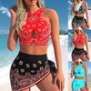 New Beach New Women's Bikini Cross Hanging Neck Two Piece Swimwear Red Bohemian Style Beach Swimwear S-6XL