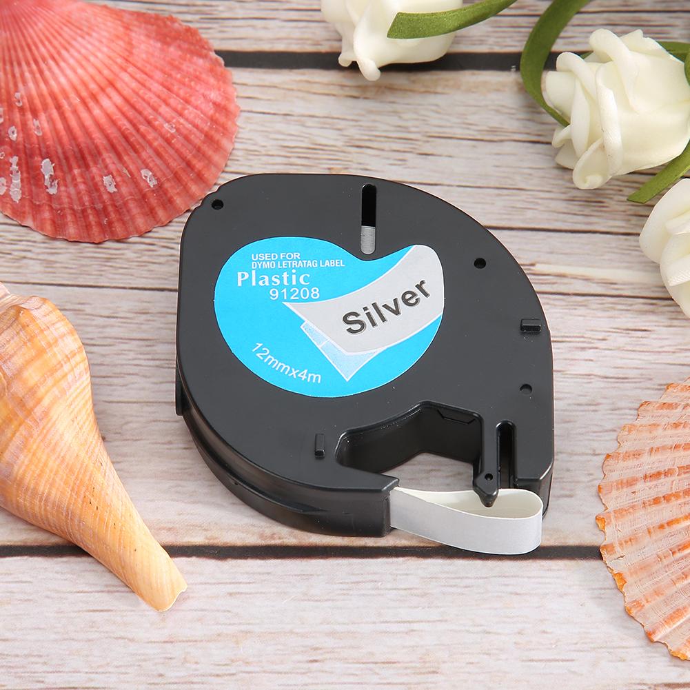 Лента для этикеток 12 мм с серебряным фоном и черными буквами, аксессуары для этикетировочной машины 91208