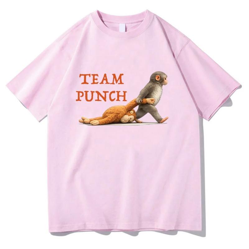 Monkey Punch Graphic T Shirts  Baby Monkey Holding Plush Toy Clothing Animal Lover Gift Cotton Tee Cute Cozy Unisex T-shirts Y2K