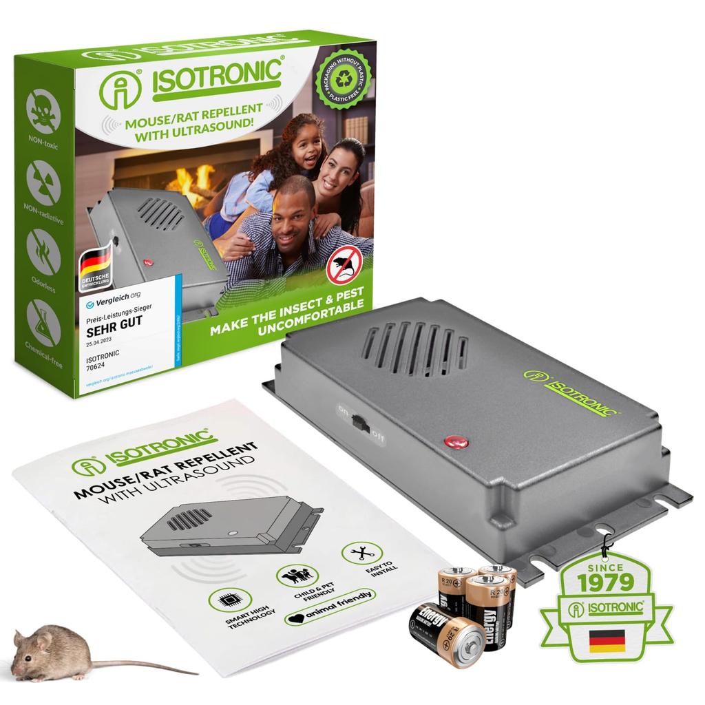 Ультразвуковая мышь ISOTRONIC Эффективный радиус действия 70624 Репеллент, Питание от батареи, Подвесная, 40м²,