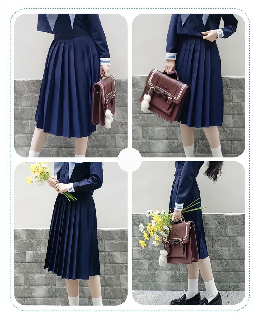Uniform Skirt Plain Navy Black Length Pleated Skirt Long School Skirt High School Girl Cosplay Pleated Skirt JK Sailor Suit Skirt Uniform Skirt Navy