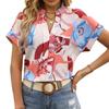 Summer Retro Ladies Short Sleeve Printed T-Shirt Casual Loose Blouse Pullover Tops