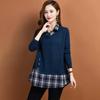 Spring Autumn Fake Two Pieces Sweater Fashion Shirt Collar Plaid Patchwork Knitted Pullovers Tops Female Sweater Coat