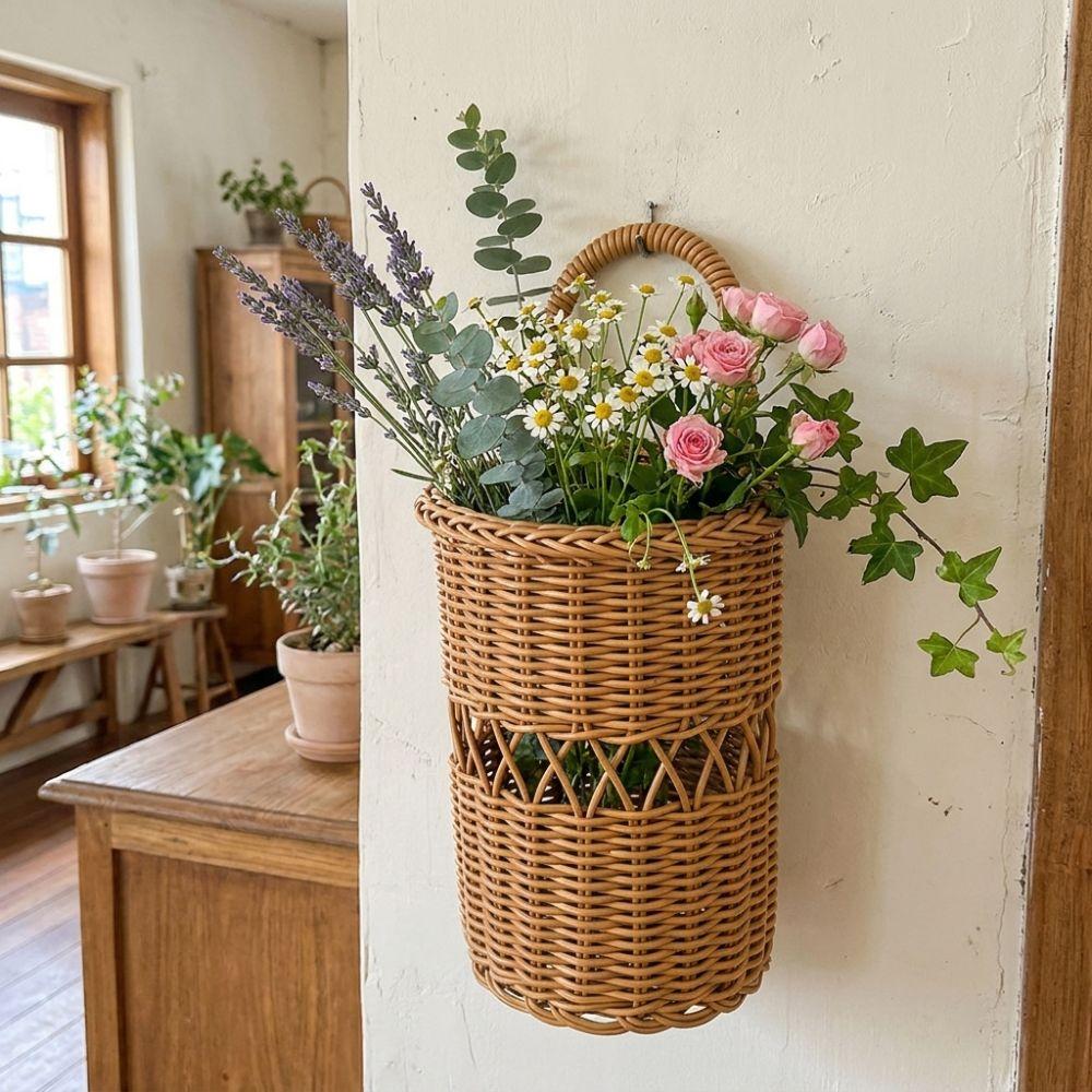 Rust-Resistant Wall Mounted Storage Basket Rustic Style Flower Bucket Flower Vase  Living Room