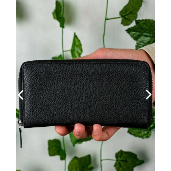 Унисекс Кожаный Портфель-Визитница Длинный Кошелек с Отделением Для Телефона Черный