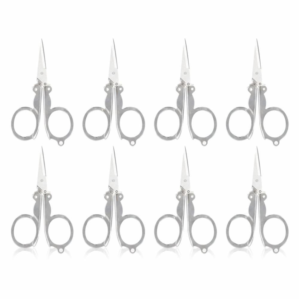 8pcs Silver Folding Scissors Foldable Design Mini Scissors Portable Small Scissors For Home Use