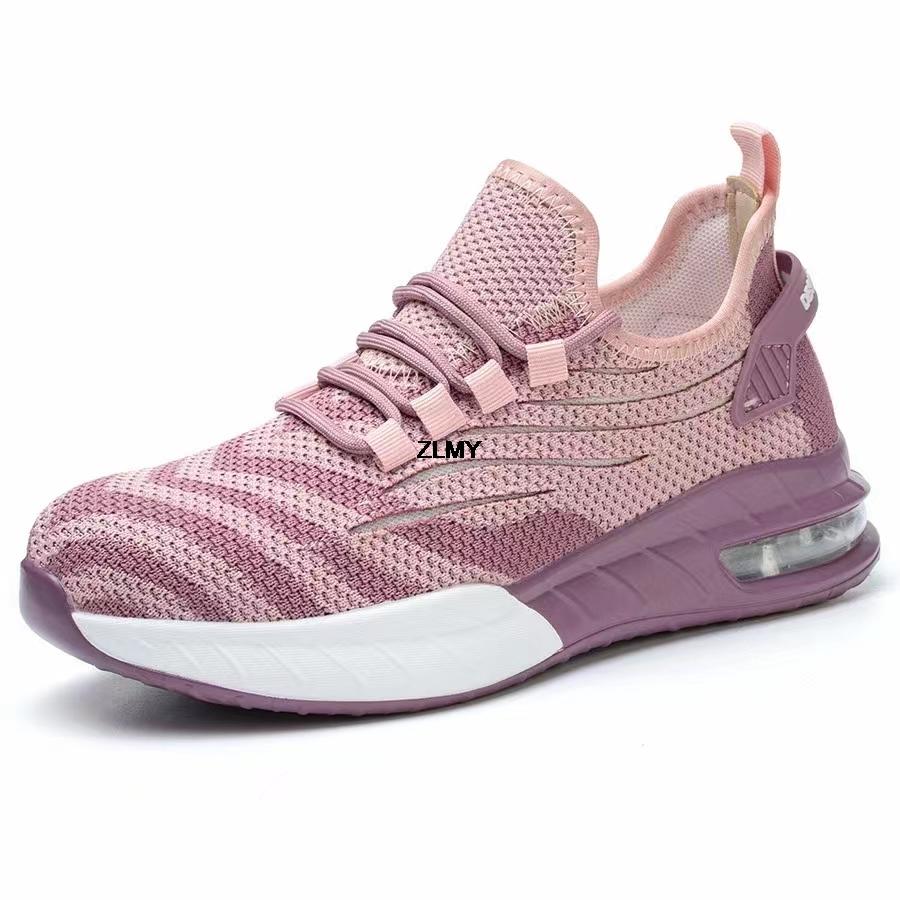 Модные новые женские рабочие защитные ботинки, легкие кроссовки со стальным носком, рабочие ботинки с защитой от проколов, женские дышащие розовые спортивные защитные ботинки для женщин