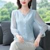 Elegant Ladies Shirts Chiffon Shirt Female Short Small Shirt Spring, Summer and Fall Chic Beautiful Belly-shading Long-sleeved T-shirt Tops